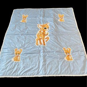 Handmade Quilt Bunny Deer Fawn Applique Baby Crib Nursery Play Mat Blanket 54X44